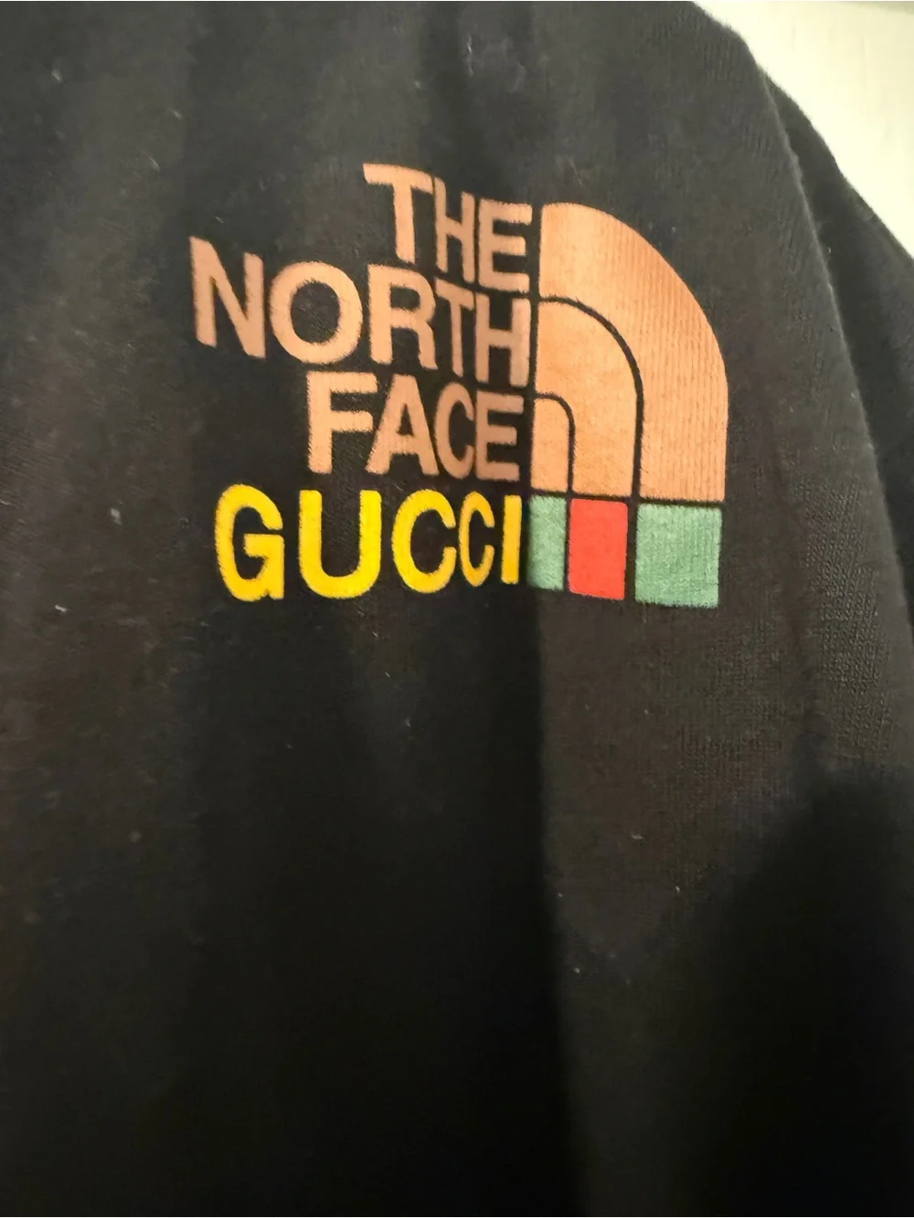 GucciNorth face collab  Black Short Sleeve Tee with Yellow Logo and Red-Green St
